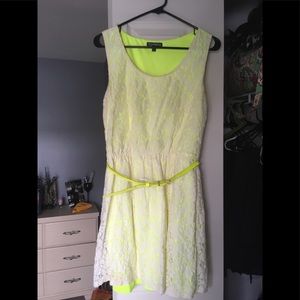 Electric yellow and white laced dress